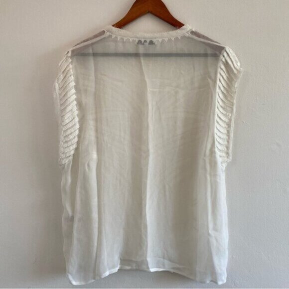IRO Lana Blouse Chiffon Fringe Womens 4 White Sheer Art Deco Embroidered $225 - Picture 3 of 11